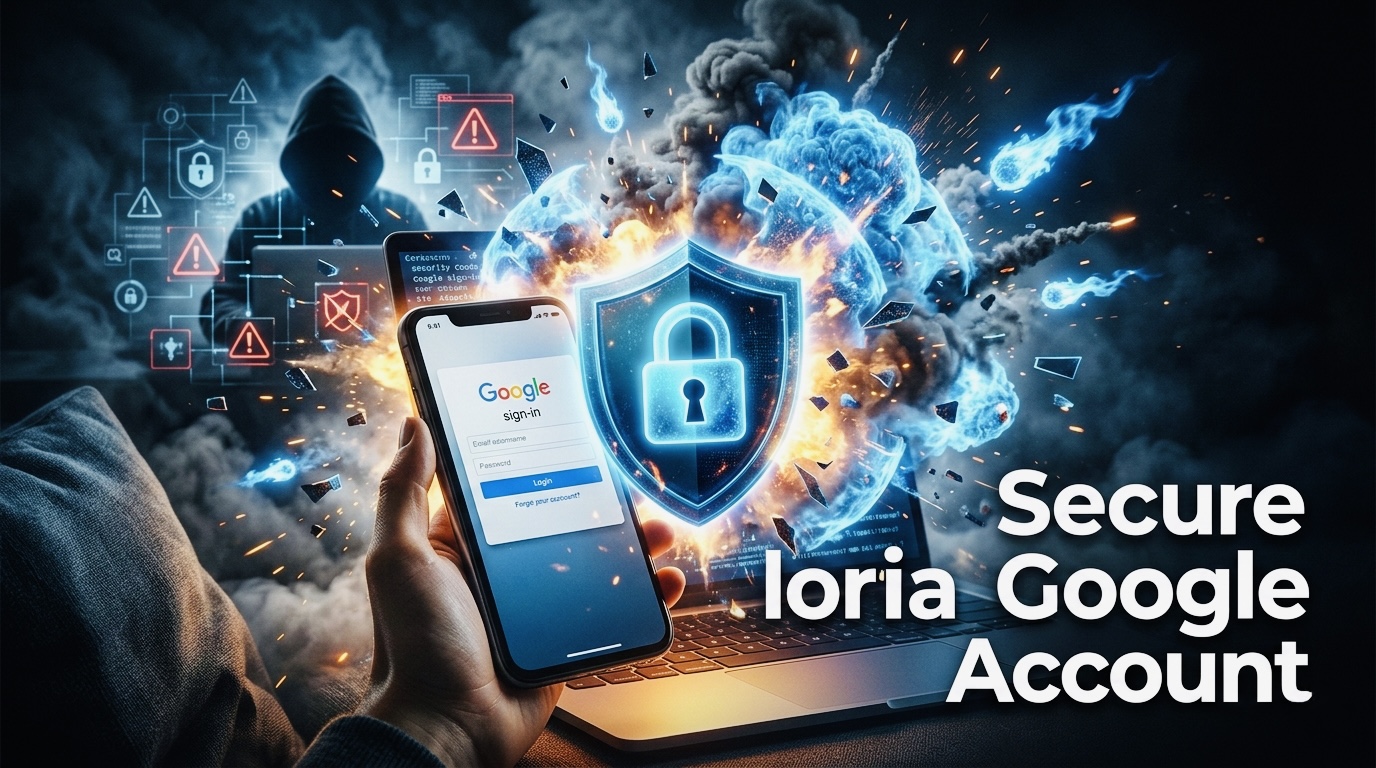 How to secure Google account from hackers showing Google login with security shield and lock protection