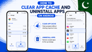 Android clear cache and uninstall apps settings screen free storage Pakistan