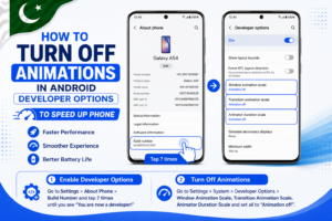 Android developer options animations off speed up slow Android phone Pakistan