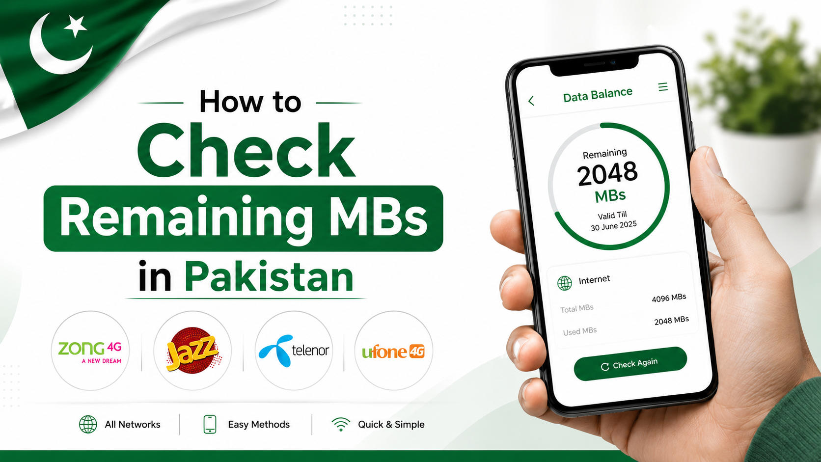 how to check remaining MBs in Pakistan on Zong Jazz Telenor Ufone