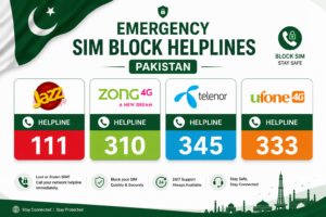 emergency SIM block helplines Pakistan Jazz 111 Zong 310 Telenor 345 Ufone 333