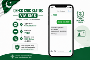 how to check NADRA CNIC status via SMS send to 7000 Pakistan