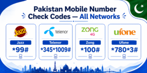 Pakistan all network mobile number check USSD codes infographic