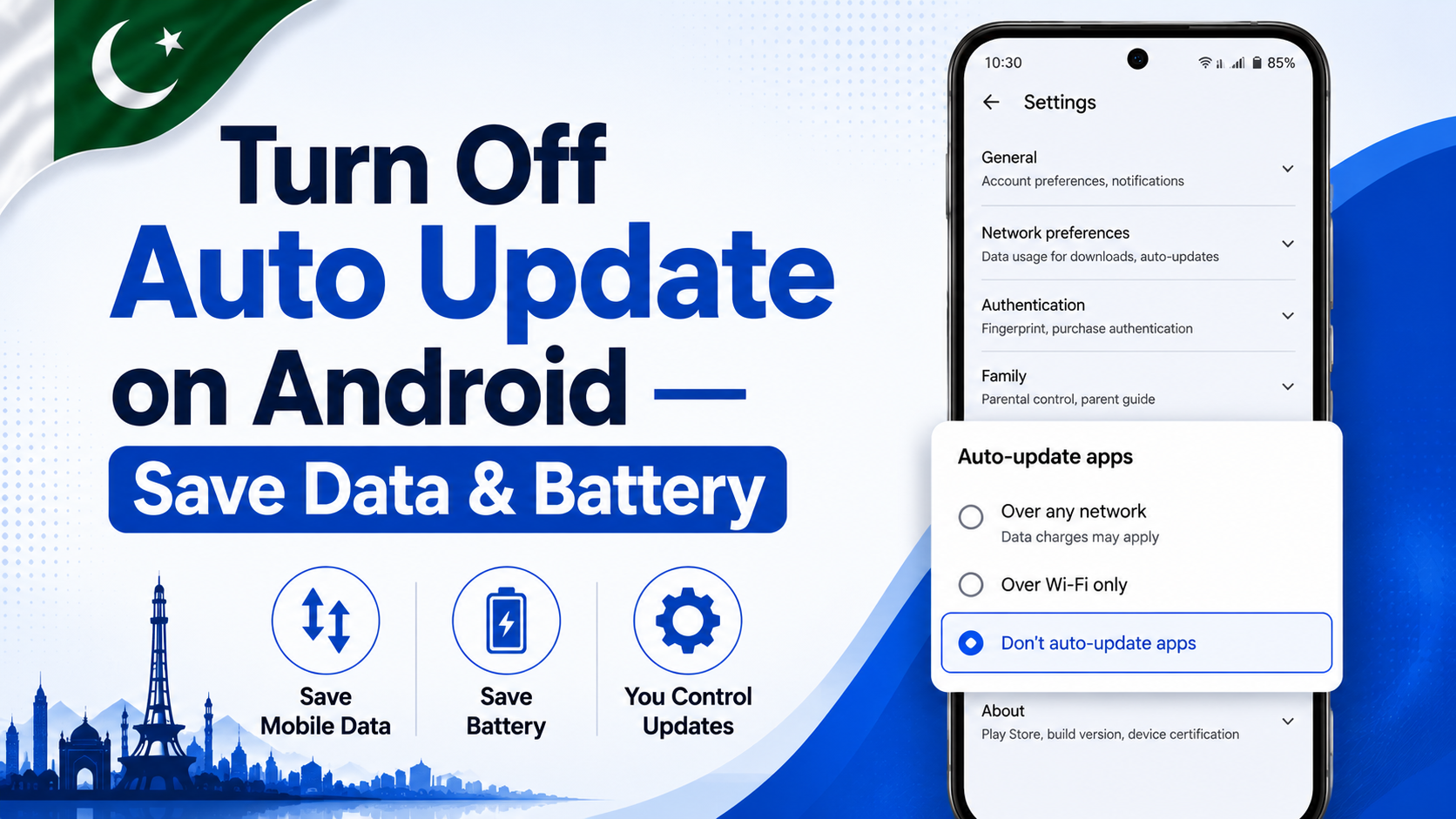 turn off auto update on Android phone Google Play Store settings Pakistan