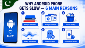 why Android phone gets slow main reasons fix speed up Pakistan