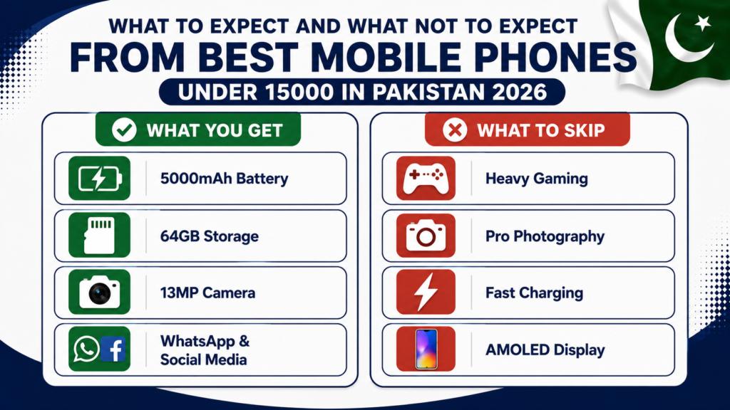 best mobile phones under 15000 in Pakistan what to expect buying guide infographic 2026